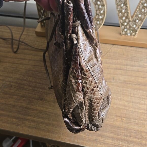 Vintage Robert Bestien Snakeskin Patterned Brown Purse Bag - Picture 6 of 9